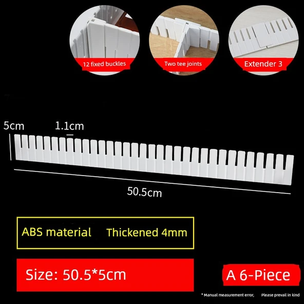 Ayarlanabilir Çekmece Bölme Düzenleyici - A Tipi 6 Adet [50.5*5cm] 12 Sabit Toka + 3 Uzatıcı + 2 T Toka
