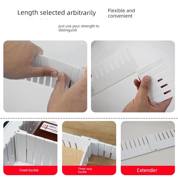 Ayarlanabilir Çekmece Bölme Düzenleyici - C Tipi 2 Adet [50.5*9cm] 4 Sabit Tokalı - Resim 3