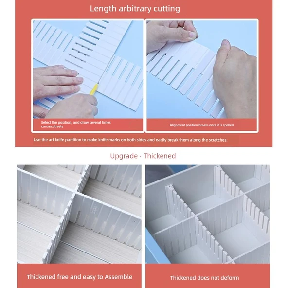 Ayarlanabilir Çekmece Bölme Düzenleyici - C Tipi 2 Adet [50.5*9cm] 4 Sabit Tokalı - Resim 6