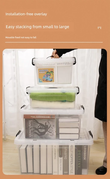 Şeffaf Kapaklı Plastik Saklama Kutusu - 100 Litre - 64x44x40 cm - 8