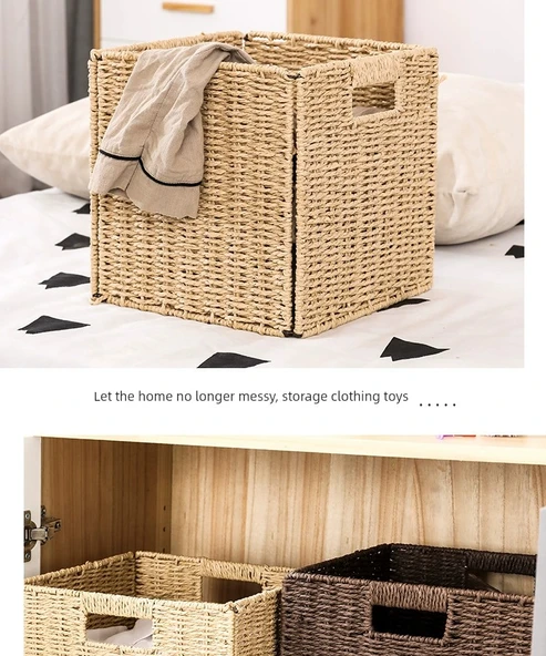 Japon Stili Dokuma Saklama Kutusu - Ham Renk 27x27x27 cm - Resim 11