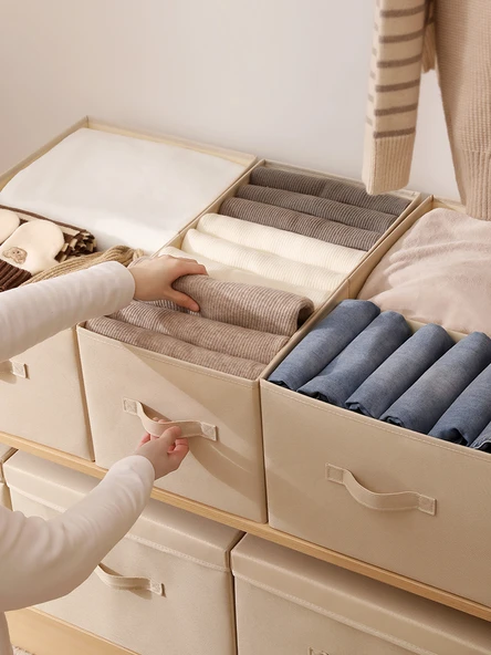 Katlanabilir Oxford Kumaş Saklama Kutusu - Bej Beyaz 35L - 5