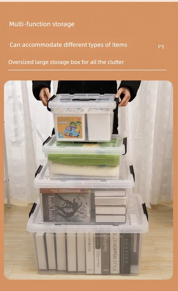 Şeffaf Kapaklı Plastik Saklama Kutusu - 100 Litre - 64x44x40 cm - 10