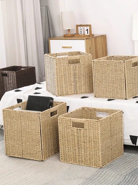 Japon Stili Dokuma Saklama Kutusu - Ham Renk 27x27x27 cm - Resim 2