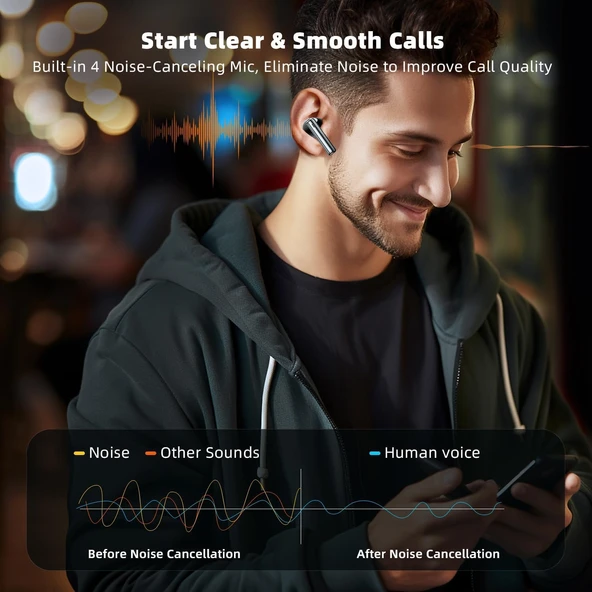 40dB Aktif Gürültü Önleyici Bluetooth Kulaklık - Siyah Gümüş Kaplama - 11