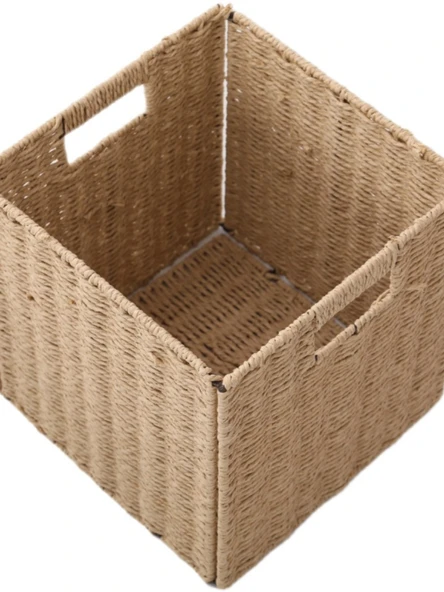 Japon Stili Dokuma Saklama Kutusu - Ham Renk 27x27x27 cm - Resim 6