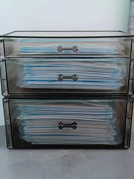 Akrilik Saklama Kutusu - Toz Geçirmez Çekmeceli Organizer - Şeffaf Gri 6402 Çekmeceli - 2