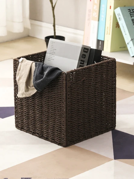 Japon Stili Dokuma Saklama Kutusu - Ham Renk 27x27x27 cm - Resim 5