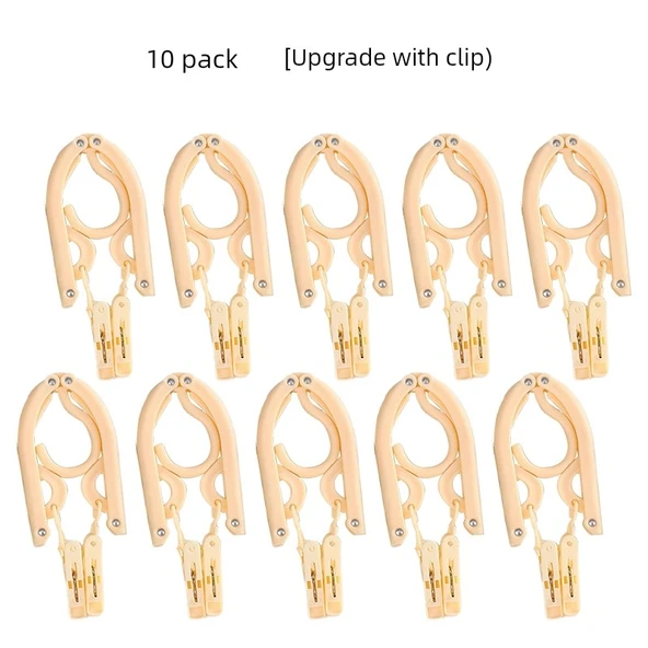 Katlanabilir Seyahat Tipi Elbise Askısı - Bej - 10'lu Paket [Klipsli]