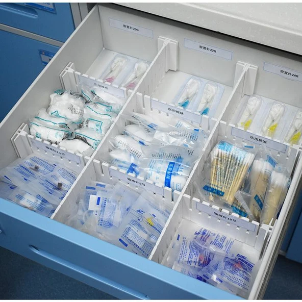 Ayarlanabilir Çekmece Bölme Düzenleyici - C Tipi 2 Adet [50.5*9cm] 4 Sabit Tokalı - Resim 2