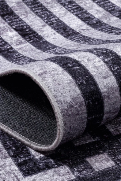 Frenda Home Çerçeve Desen Dokuma Pamuk Taban Dijital Dekoratif Halı  GRİ 140X200 - 4