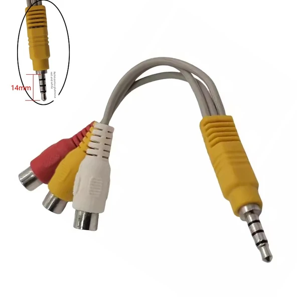 3.5mm - 3 RCA Dişi Adaptör Kablosu - Gri Fiş 15mm
