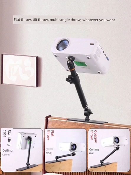 Yatak Başı Projektör Braketi - Geniş Çelik Taban + Standart Pan/Tilt + Teleskopik Çubuk - 2
