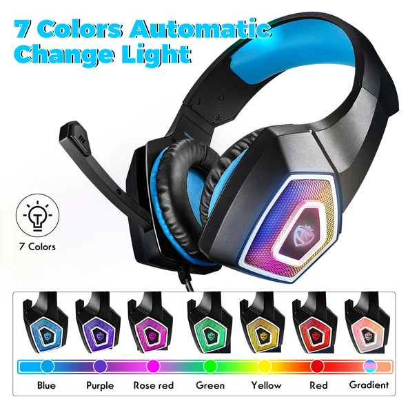 V1 RGB Oyuncu Kulaklığı - Siyah ve Mavi - 3.5mm Bağlantı - 3