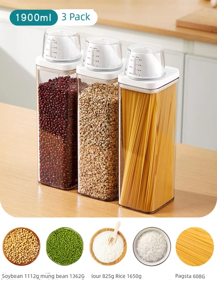 Hava Geçirmez Plastik Gıda Saklama Kabı - 1900ml Karışık Tahıl Haznesi - 3'lü Paket