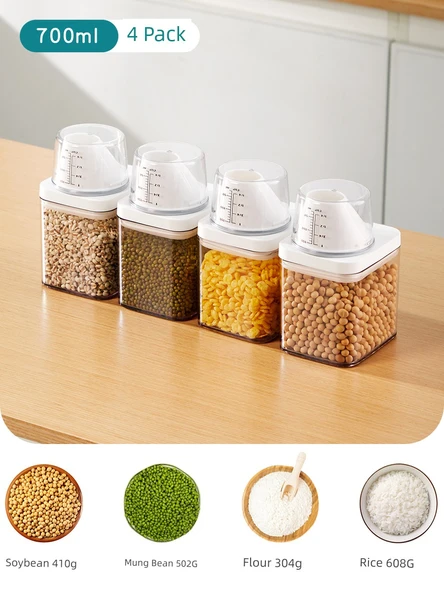 Hava Geçirmez Plastik Gıda Saklama Kabı - 700ml Kaba Tahıl Haznesi - 4'lü Paket