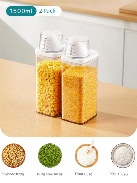 Hava Geçirmez Plastik Gıda Saklama Kabı - 1500ml Kaba Tahıl Haznesi - 2'li Paket