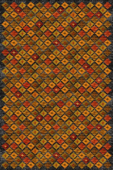 Frenda Home Kilim Desen Pamuk Taban Baskılı Halı  KİREMİT 100X200