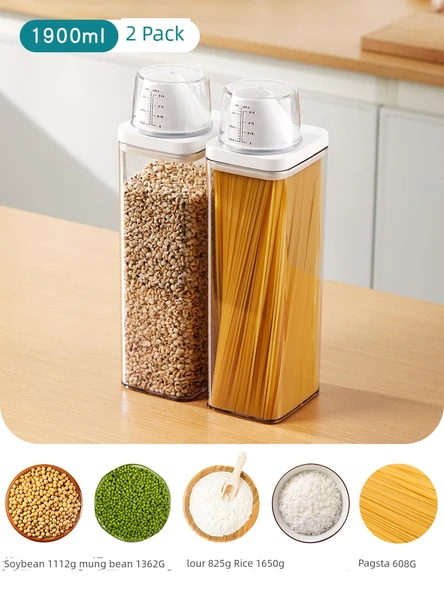 Hava Geçirmez Plastik Gıda Saklama Kabı - 1900ml Karışık Tahıl Haznesi - 2'li Paket