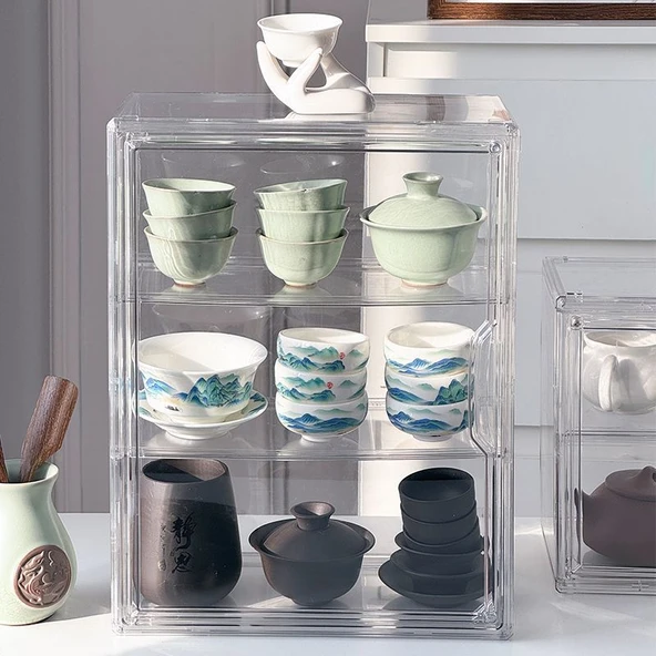 Çay Seti Saklama Kutusu - Model 2 - Şeffaf ve Bölmesiz - 3
