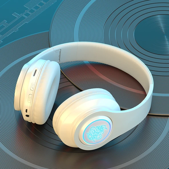 Bluetooth 5.0 Kulaklık - Ejderha Desenli Saf Beyaz, Uzun Ömürlü, 9D Ses