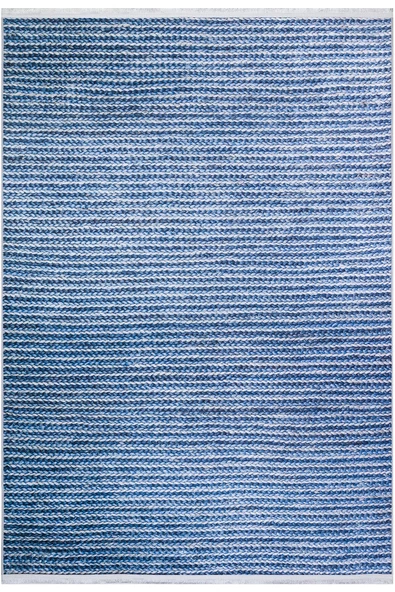 Frenda Home Hasır Görünümlü Pamuk Taban Dijital Baskılı Dekoratif Halı  MAVİ 180X280