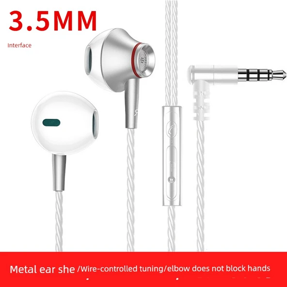 K65 Dirsekli Metal Kablolu Kulaklık - Gümüş