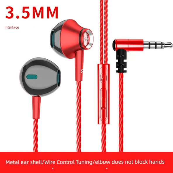 K65 Dirsekli Metal Kablolu Kulaklık - Kırmızı