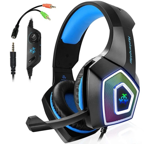 V1 RGB Oyuncu Kulaklığı - Siyah ve Mavi - 3.5mm Bağlantı