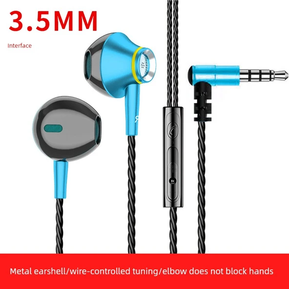 K65 Dirsekli Metal Kablolu Kulaklık - Mavi