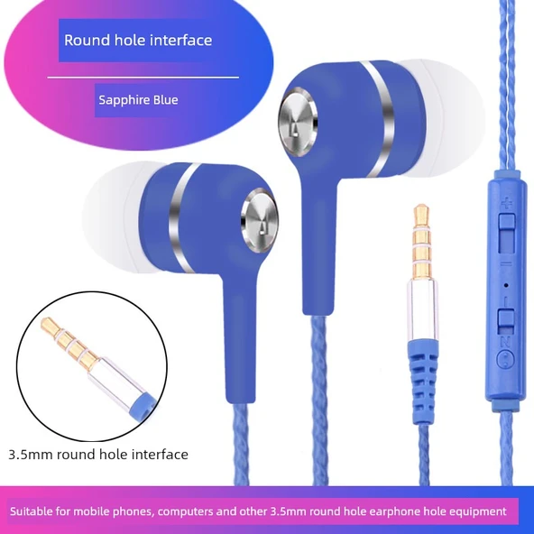 3.5mm Kablolu Kulaklık - Mavi - Makyaj Çantalı ve Hediye Paketli