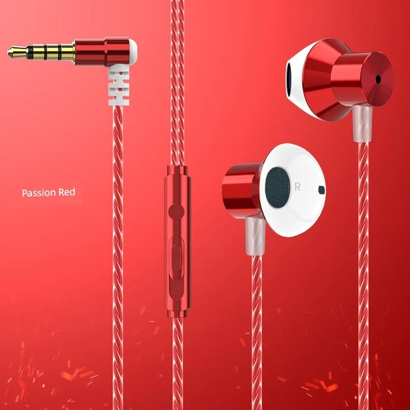 3.5mm Stereo Bas Dirsekli Kulaklık - Tutku Kırmızısı