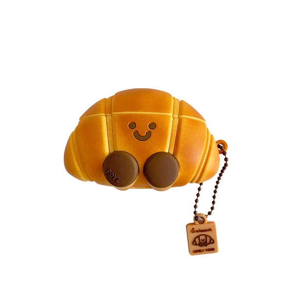 Silikon Karikatür Kruvasan Kolye AirPods 2 Kılıf - Silikon Set + Kolye