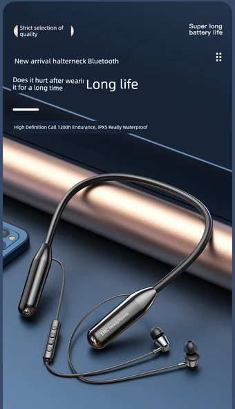 Bluetooth 5.0 Kulaklık - Parlak Siyah, Kulak İçi, 9D Ses, 200 Saat Pil - 5