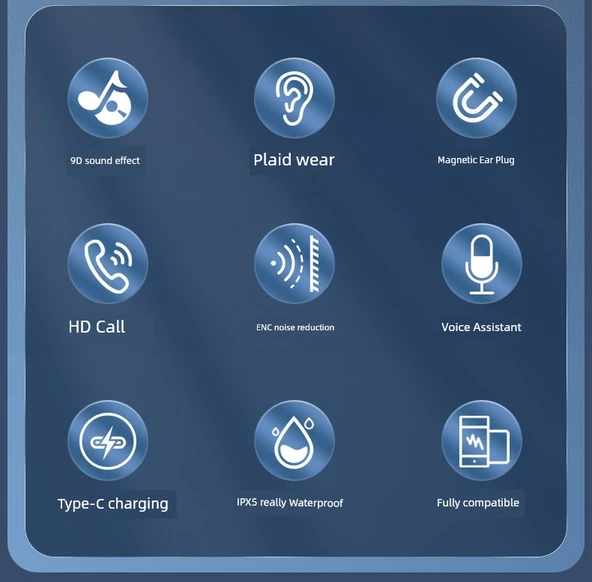 Bluetooth 5.0 Kulaklık - Parlak Siyah, Kulak İçi, 9D Ses, 200 Saat Pil - 6