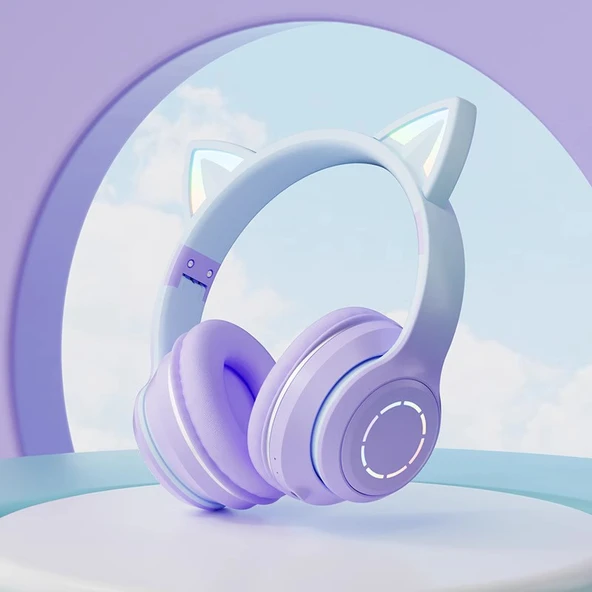 E-Spor Kedi Kulaklıklı Kablosuz Bluetooth Kulaklık - Üst Model / Rüya Moru