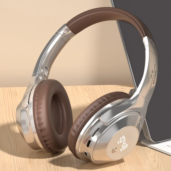 Retro Bluetooth 5.4 Kulaklık - Gümüş Kahverengi Top Sürüm - 9D Surround Ses