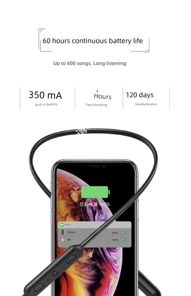 Bluetooth Kulaklık - Siyah - 30 Saat Pil - Manyetik - 5.0 - HiFi - 9