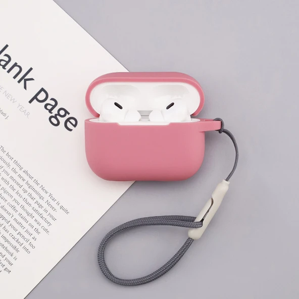 Apple AirPods 4 Silikon Kılıf - Fasulye Tozu + Tokalı İp