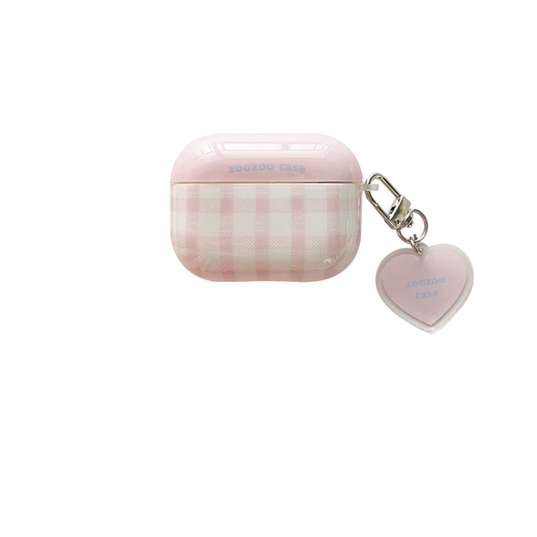 AirPods 3 Uyumlu Pembe Ekose Kalp Desenli Silikon Kılıf