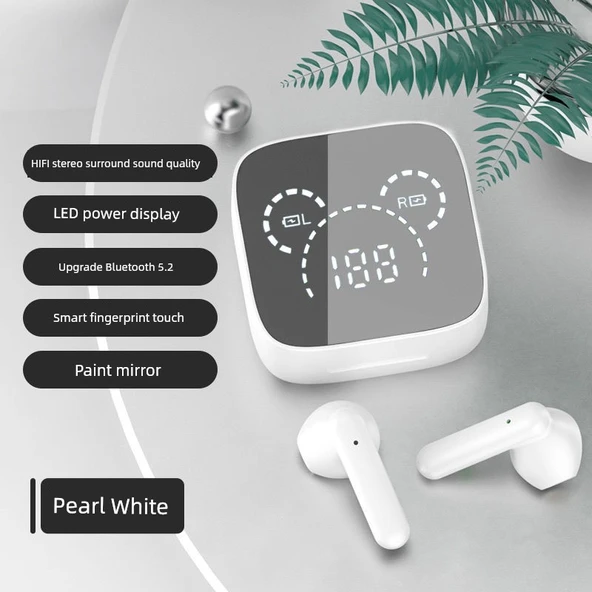 Bluetooth Kulaklık - Dijital Ekranlı - İnci Beyazı