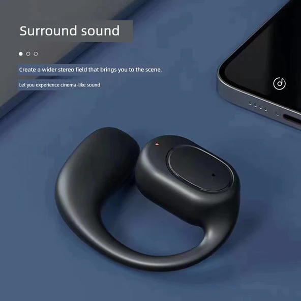 Bluetooth 5.3 Kulaklık - Hava İletimli - Spor Kulaklığı - Siyah - 6 Saat Konuşma - 9