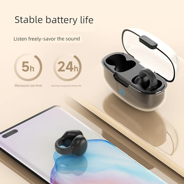 Bluetooth 5.4 Klipsli Kulaklık - Siyah (Akıllı Dijital Ekranlı) - 2