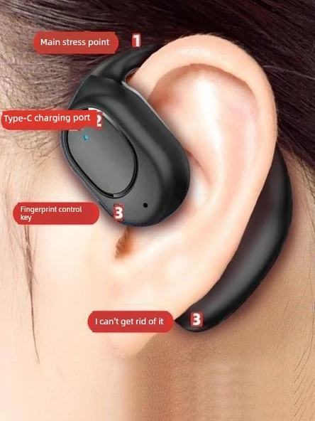Bluetooth 5.3 Kulaklık - Hava İletimli - Spor Kulaklığı - Siyah - 6 Saat Konuşma - 6