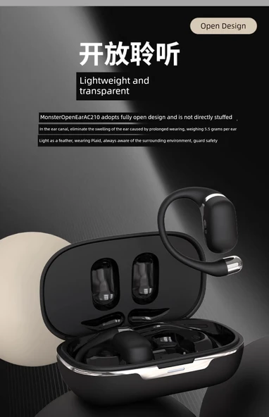 TWS Bluetooth 5.4 Kulak Klipsli Spor Kulaklık - Siyah - Resim 10