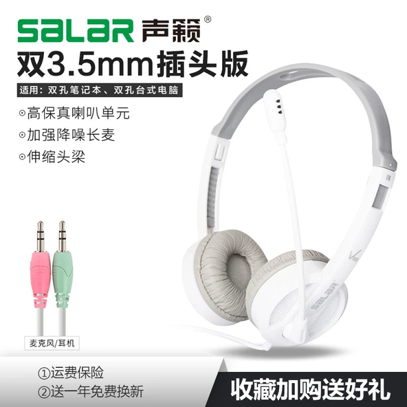 Salar V38 Beyaz Gri Kablolu Oyuncu Kulaklığı - Çift 3.5mm Fiş