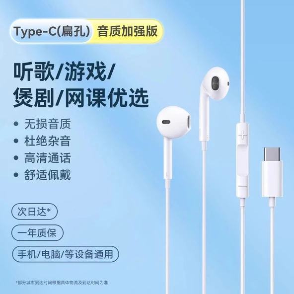 3.5mm/Type-C HiFi Kulak İçi Kulaklık - Type-C Düz Giriş