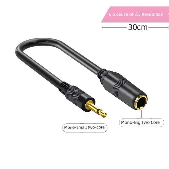 Mono 6.5mm Dişi - 3.5mm Erkek 0.3m Ses Adaptör Kablosu