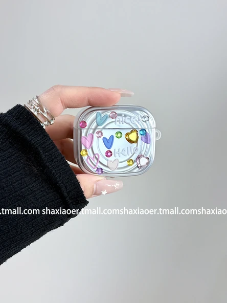AirPods Pro 2. Nesil Uyumlu DIY Elmas Dalga Desenli Koruyucu Kılıf - Tek Kabuk + DIY Elmas + Kolye - 3
