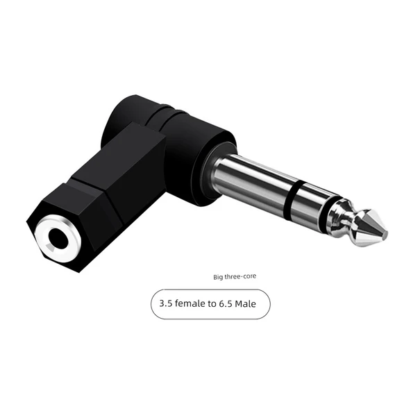 Çift Kanallı 3.5mm Dişi - 6.5mm Erkek 90 Derece Başlıklı Ses Adaptör Kablosu